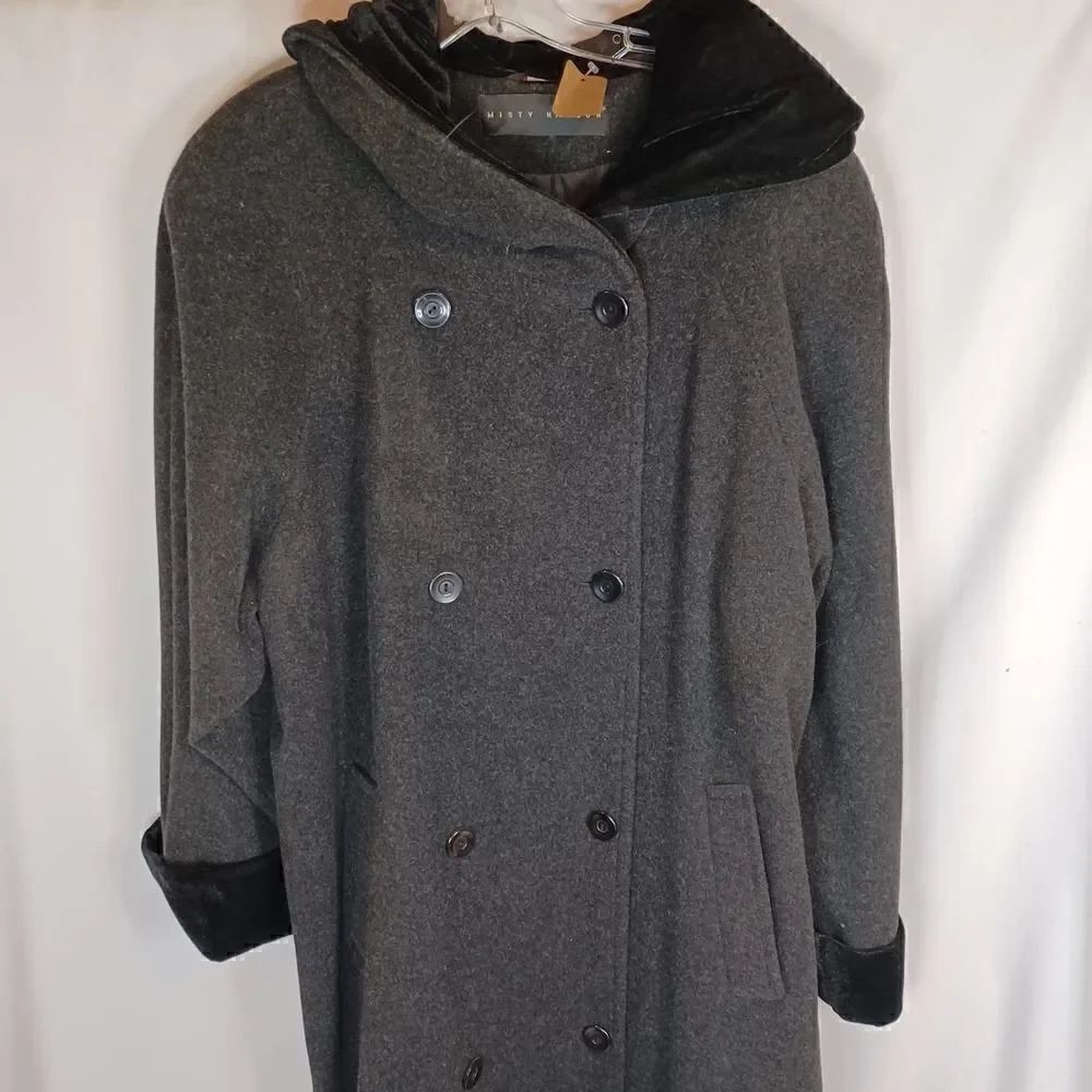 Misty Harbor Velour Velvet Trim Wool Full Length Trench Coat Size 12